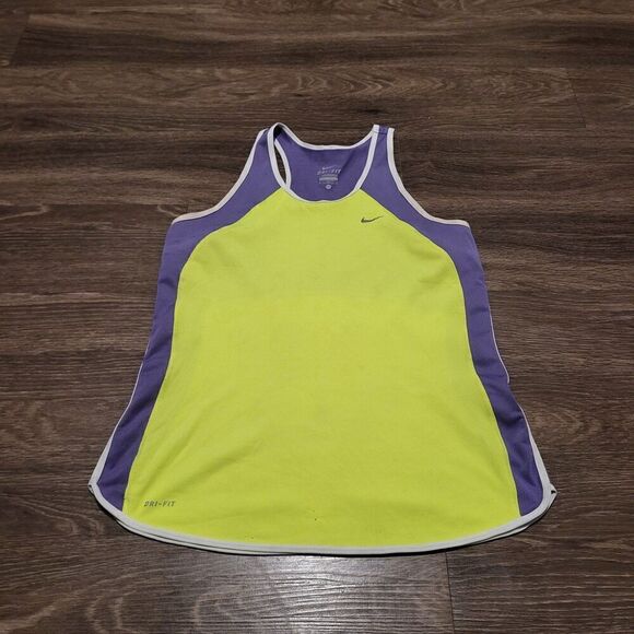 Nike Womens Dri Fit Running Racer Back Tank Top Safety Yellow, Size Medium - Picture 1 of 8